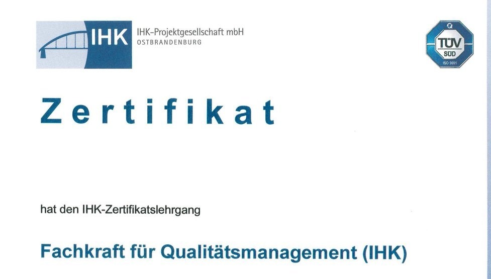 Zertifikat Fachkraft für Qualitätsmanagement IHK